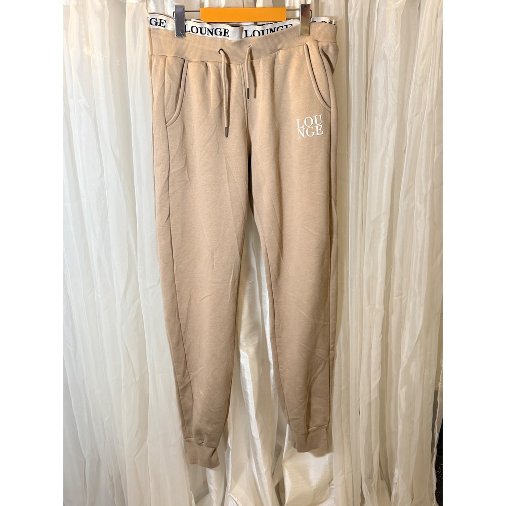 Lounge Apparel Joggers Womens XL Tan Fleece Lined Logo Sweatpants
